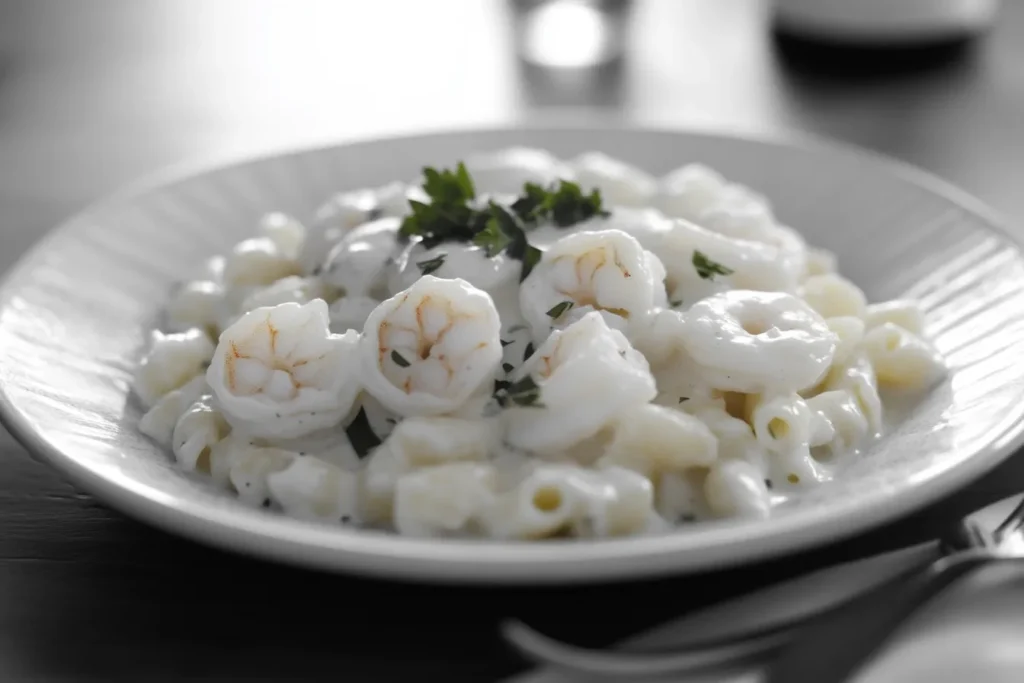 Is Shrimp Alfredo Good for Protein A delicious plate of Shrimp Alfredo pasta with a creamy white sauce, topped with fresh parsley. Find out if Shrimp Alfredo is a good source of protein.
