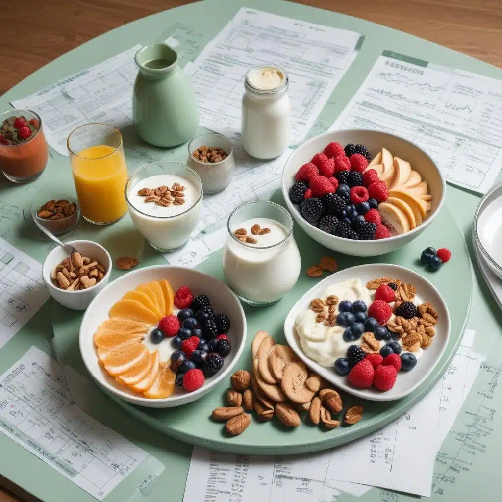 What type of breakfast is best for weight loss: Healthy breakfast spread with yogurt, fresh fruits, nuts, juice, and granola on a table, ideal for weight loss.