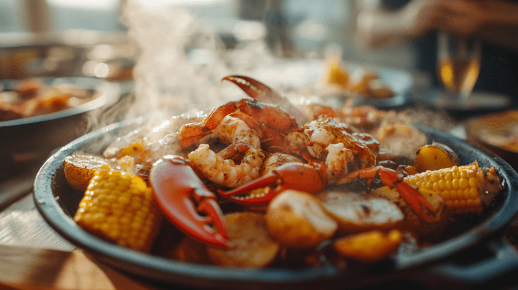 How to Thicken a Seafood Boil: Rich and thickened seafood boil with shrimp, crab legs, corn, and potatoes in a flavorful sauce.