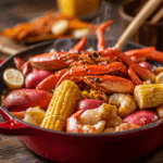 How to Thicken a Seafood Boil: Rich and thickened seafood boil with shrimp, crab legs, corn, and potatoes in a flavorful sauce