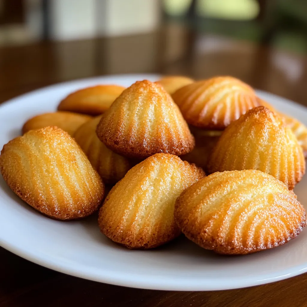 A plate filled with freshly baked golden-brown madeleines, highlighting what makes madeleines so good.