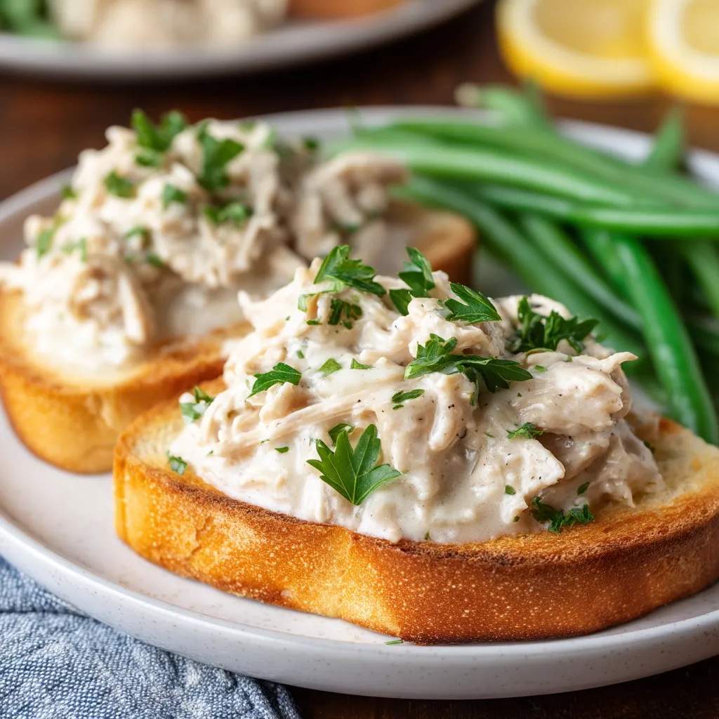 Creamy Crockpot Chicken with Cream of Chicken Soup on Toast creamy crockpot chicken with cream of chicken soup served on toast with green beans