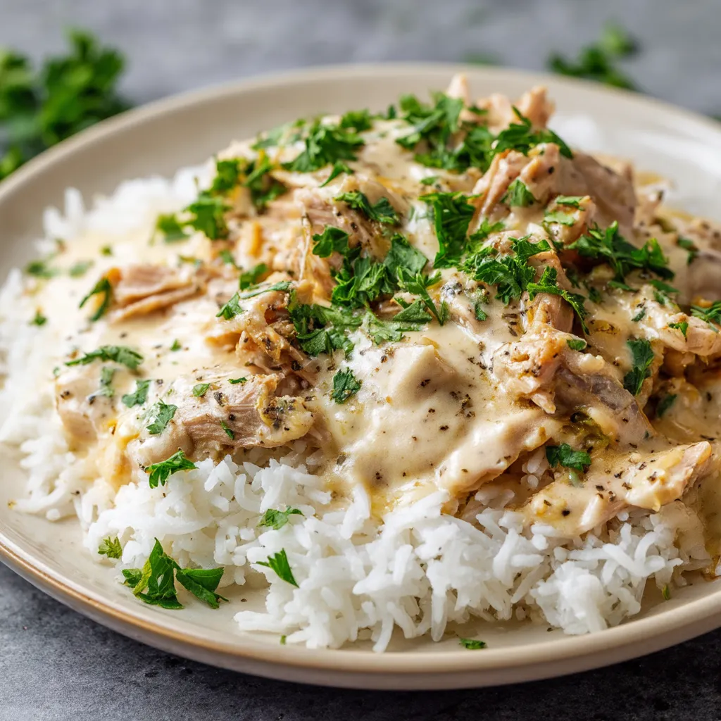3 creamy_crockpot_chicken_with_cream_10_11zon creamy crockpot chicken with cream of chicken soup served over white rice
