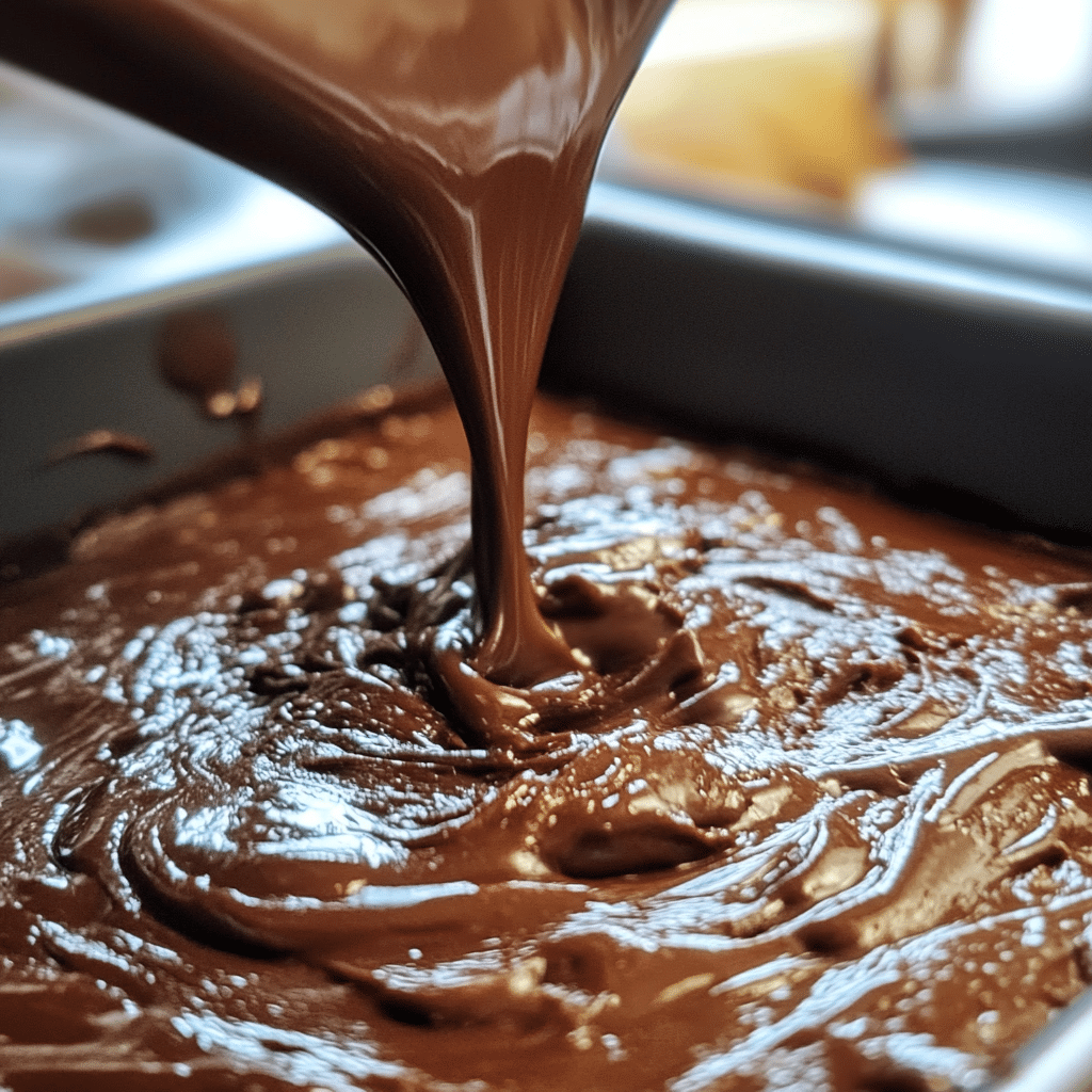pouring protein brownie batter into pan