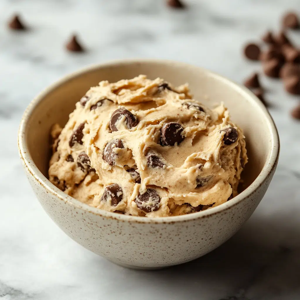creamy protein cookie dough in a ceramic bowl