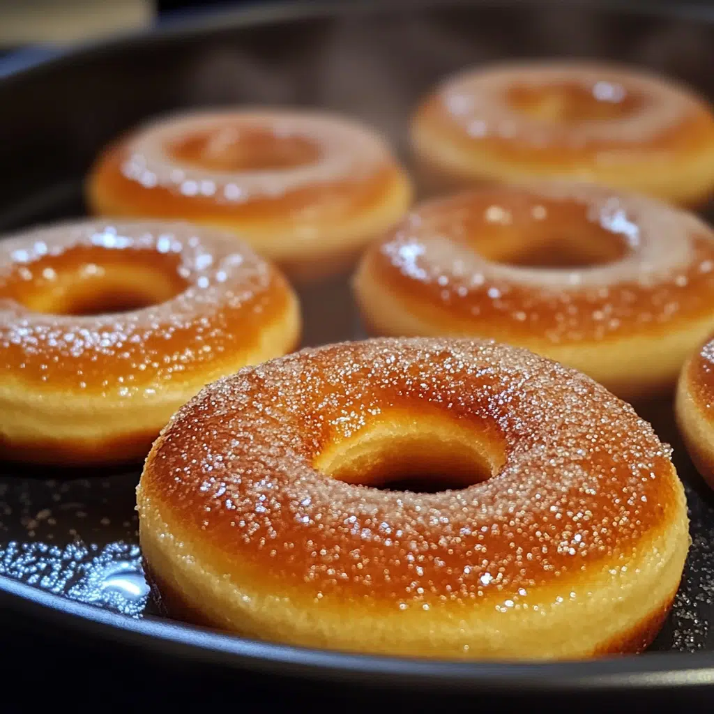 freshly baked powdered donuts cooling in a non-stick donut pan