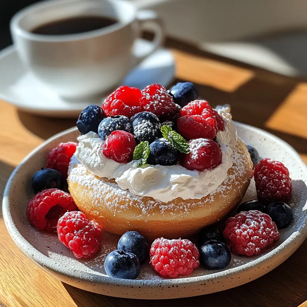 protein donut with whipped cream and berries on breakfast tray