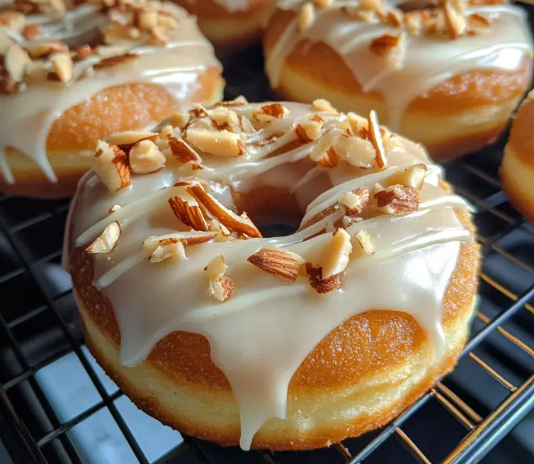 Freshly baked protein powder donuts with vanilla glaze