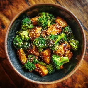 Crockpot honey garlic chicken with broccoli and sesame seeds in a bowl.