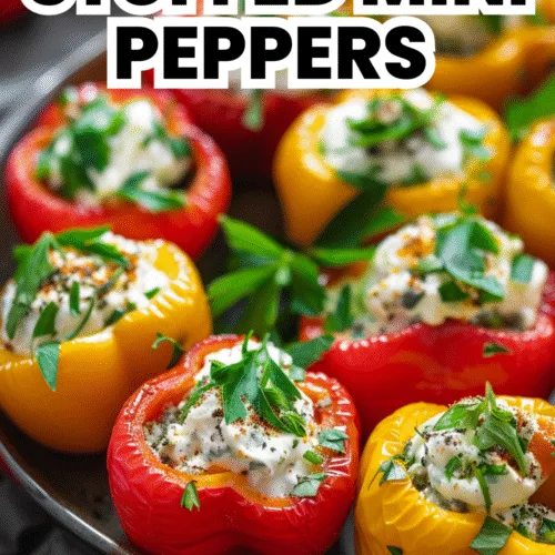 Mini peppers stuffed with creamy herbed cheese, topped with fresh parsley—holiday appetizer