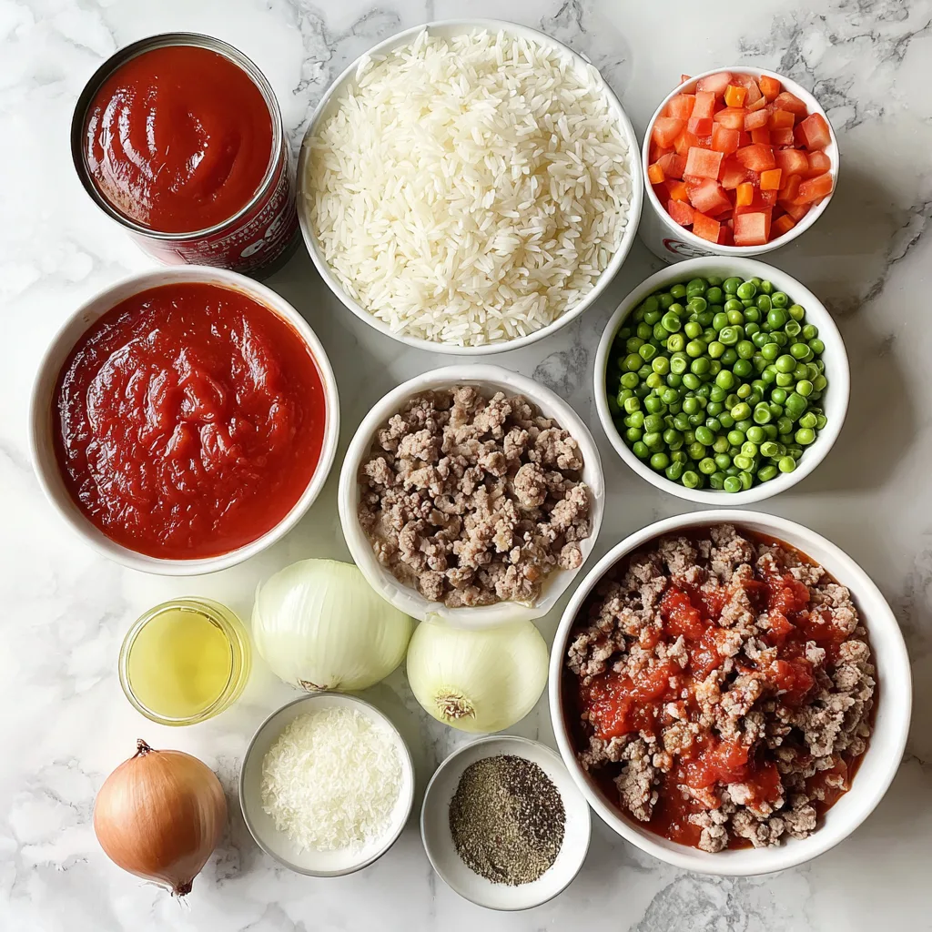 Ground beef and rice skillet with melted cheddar cheese and bell peppers